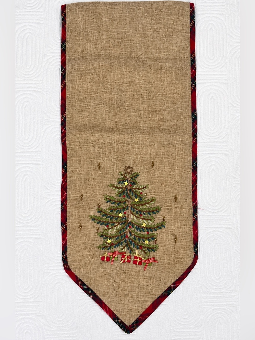 Dip by Fred Meyer Embroidered Christmas Tree Table Runner with Tartan Trim